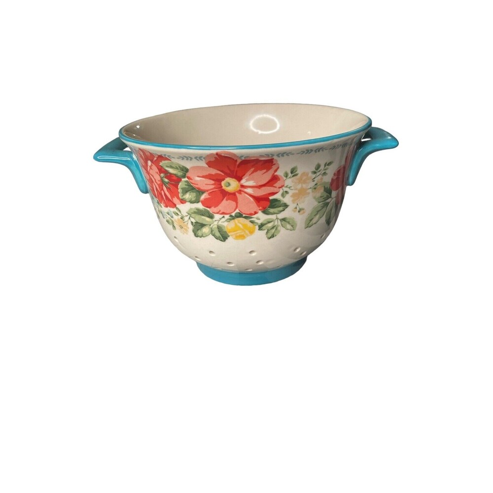 Pioneer Woman Small Pasta Veggie Colander Strainer Floral Turquoise Blue Floral